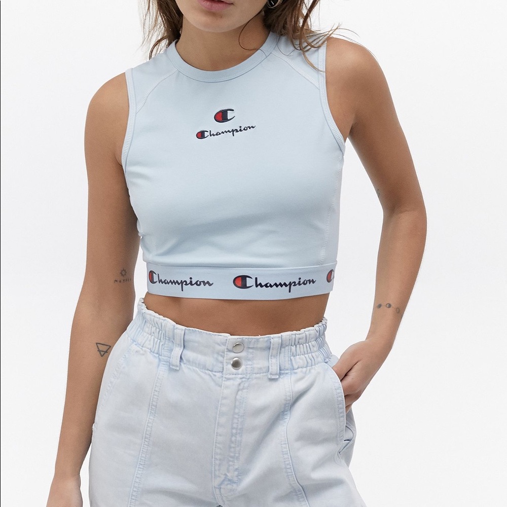 Champion Script Logo Blue Sleeveless Top